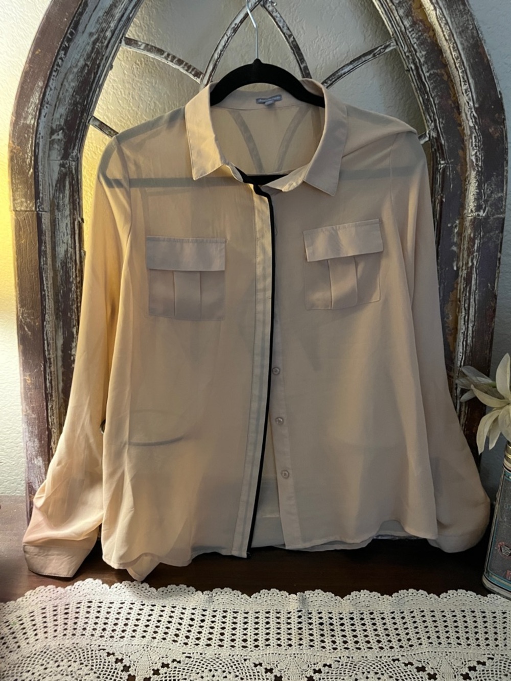 Charlotte Russe Light Beige Button-Front Top